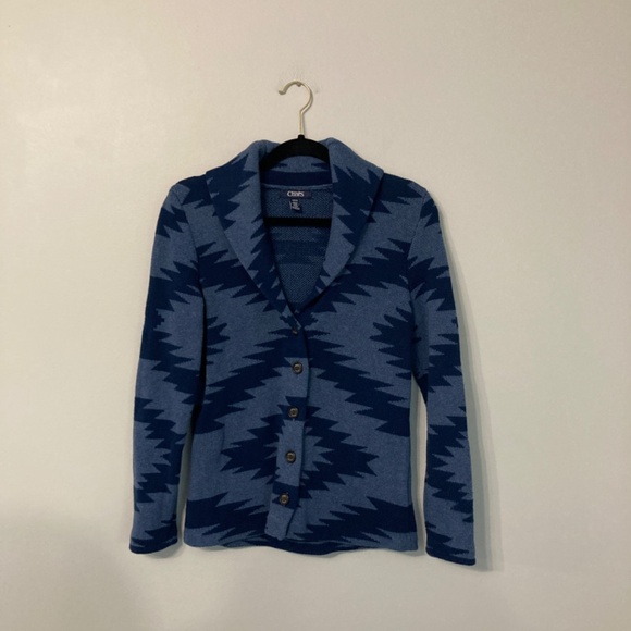Southwestern Pattern Cardigan Jacket Size Small Blue CHAPS Fall Western Cozy - Picture 2 of 9